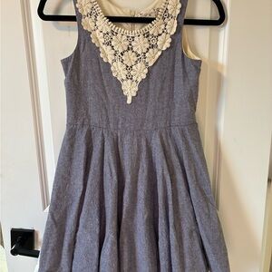 Knitworks Blue Girls Dress with Cream Crochet Yoke